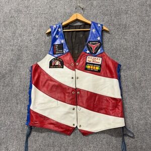 Slingshot‎ Leather Vest Men's Large American Flag Button Up Motorcycle Stained